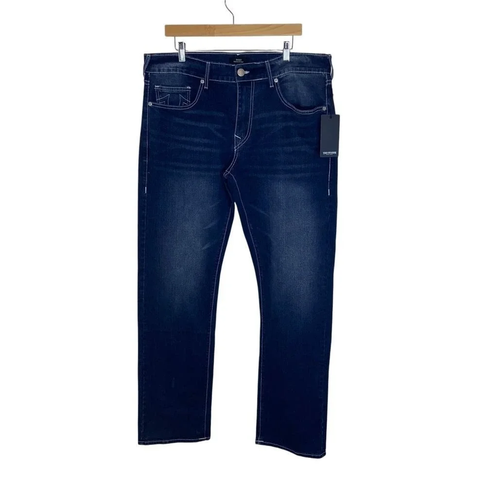 True Religion Ricky Relaxed Straight Jeans Dark Hibernation Wash Size 36x34 NEW
